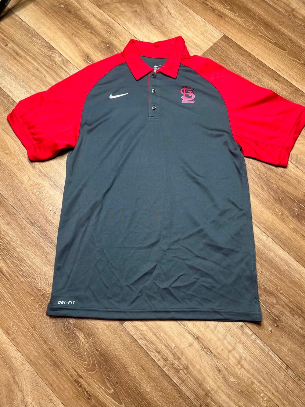 Nike St. Louis Cardinals Polo Shirt Mens Small Gray Dri Fit Lightweight MLB